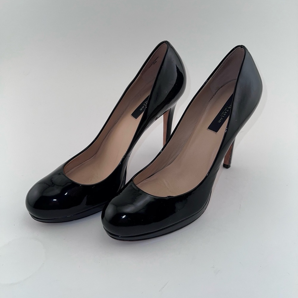 Ann Taylor Black Patent Leather Platform Heels Size 8 Round Toe